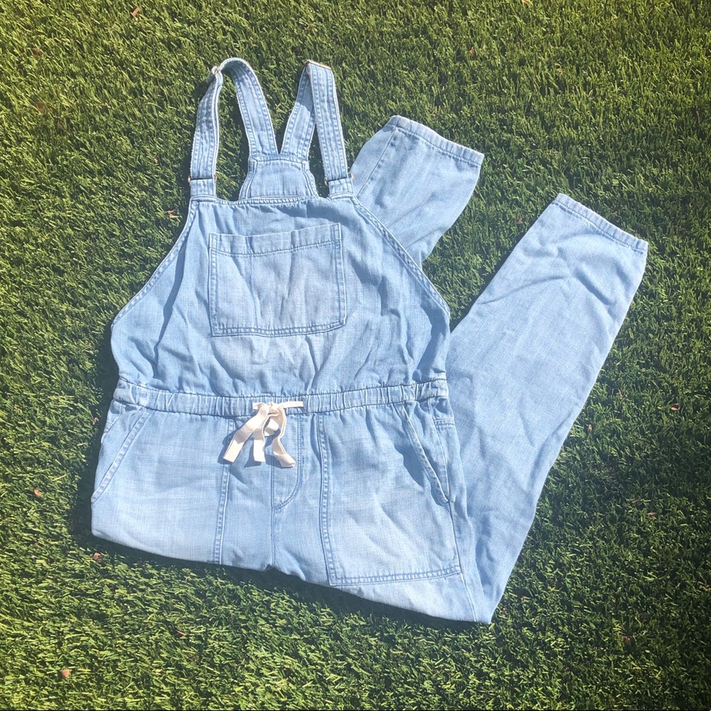 Loft Distressed Chambray Drawstring Overalls - image 8